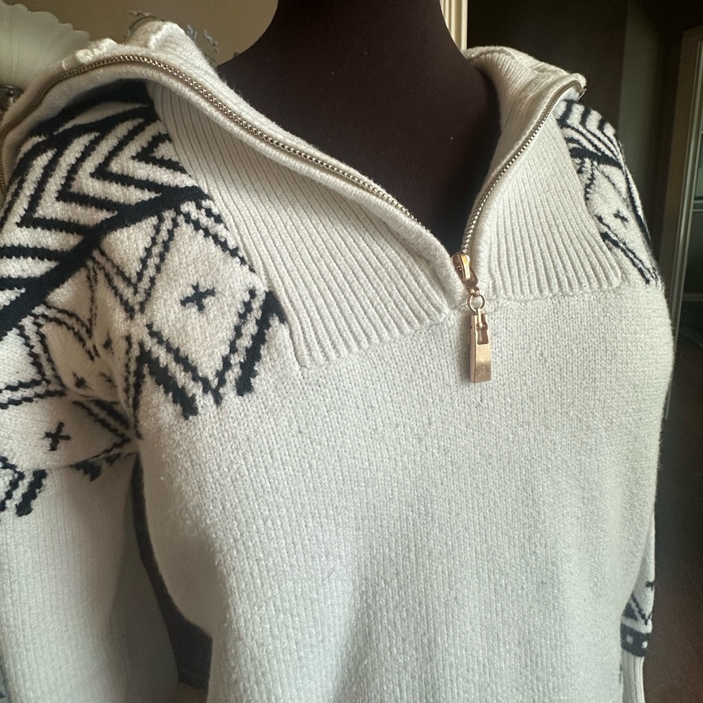 Women’s Nordic Pattern Quarter Zip-Up Sweater